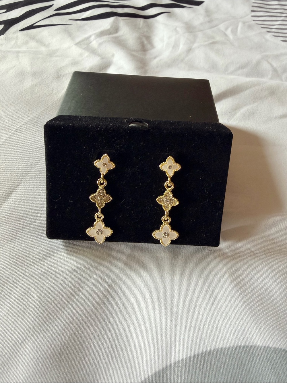 Elegant Gold and White Dangle Earrings
